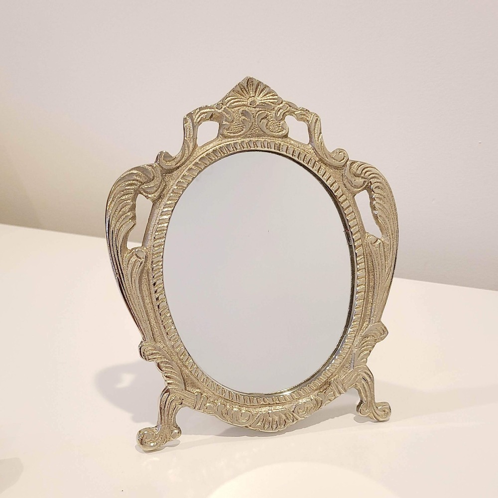 Paragon Victorian Style Ornate Silver Tone Oval Vanity Mirror 11.5"